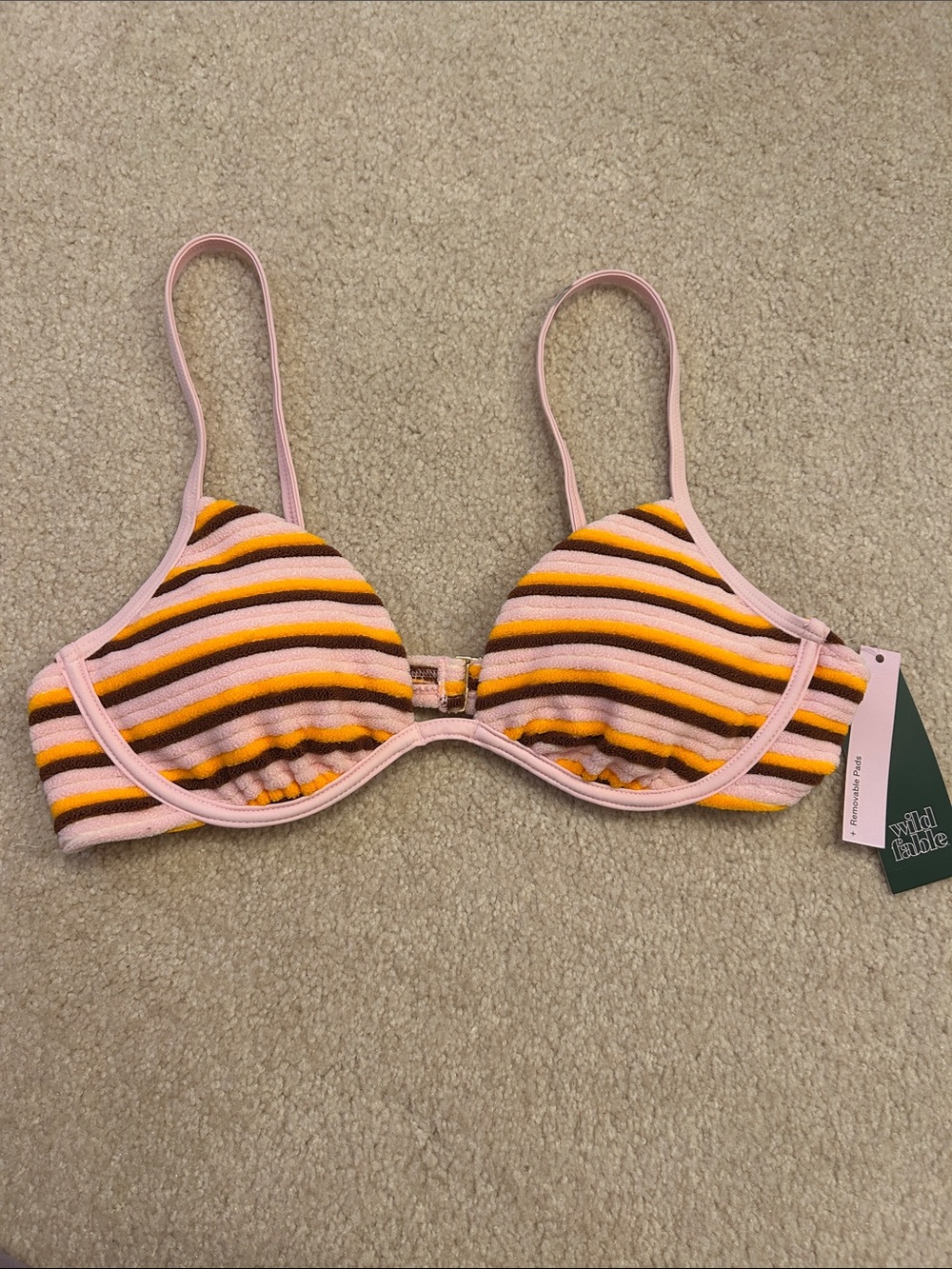 wild fable Pink, Yellow & Brown Striped Bikini Top
